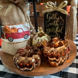 Set of 3 metallic fall pumpkins gold bronze copper